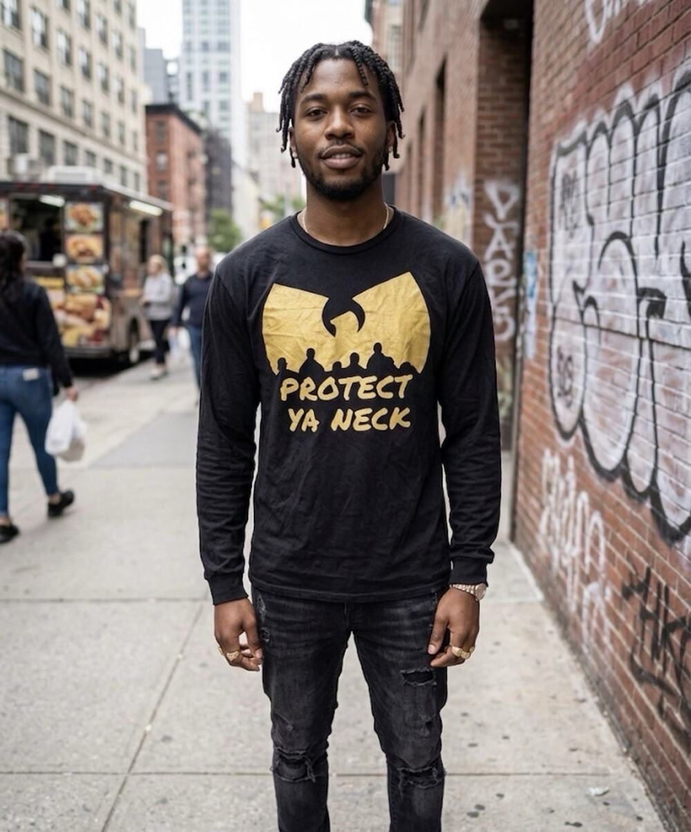 Hip Hop 90s Protect Ya Neck Men's Long Sleeve Black T Shirt - Size XL